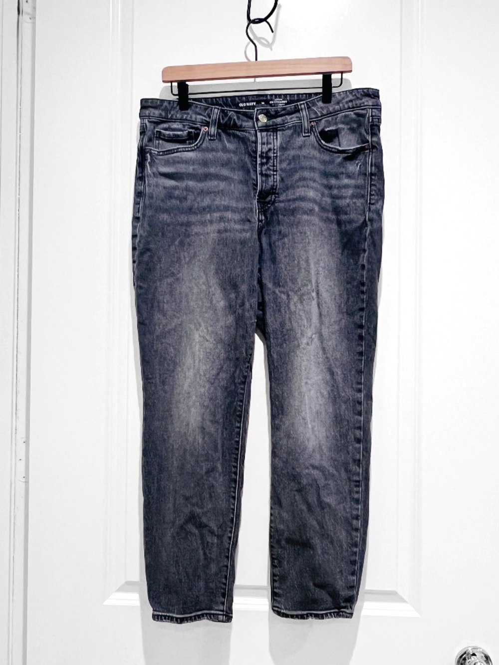Old Navy Jeans Womens 14 Gray Button Fly High Rise OG Straight Ankle Paloma Stre